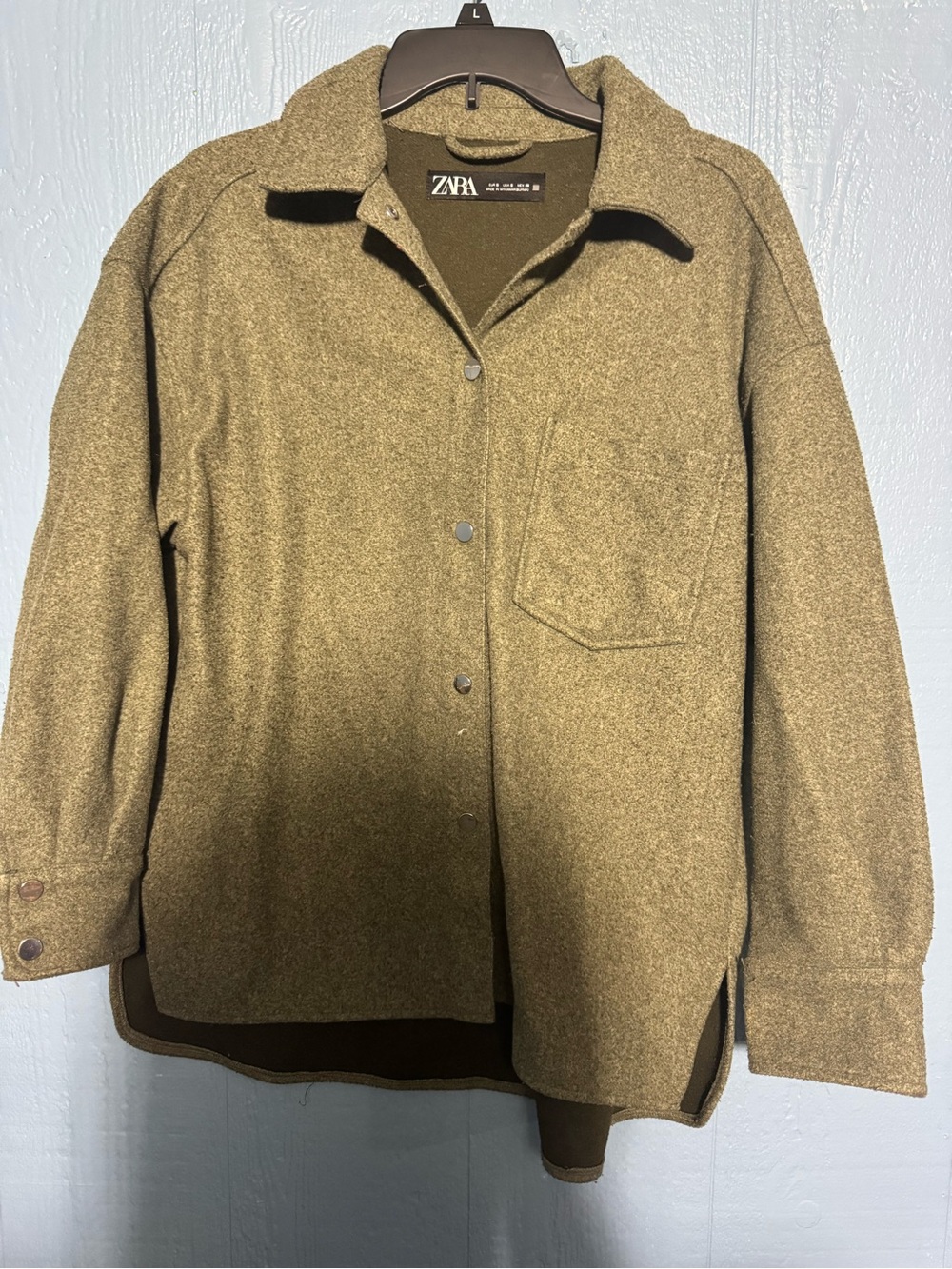 ZARA Men's Olive Green Wool-Blend Shacket
